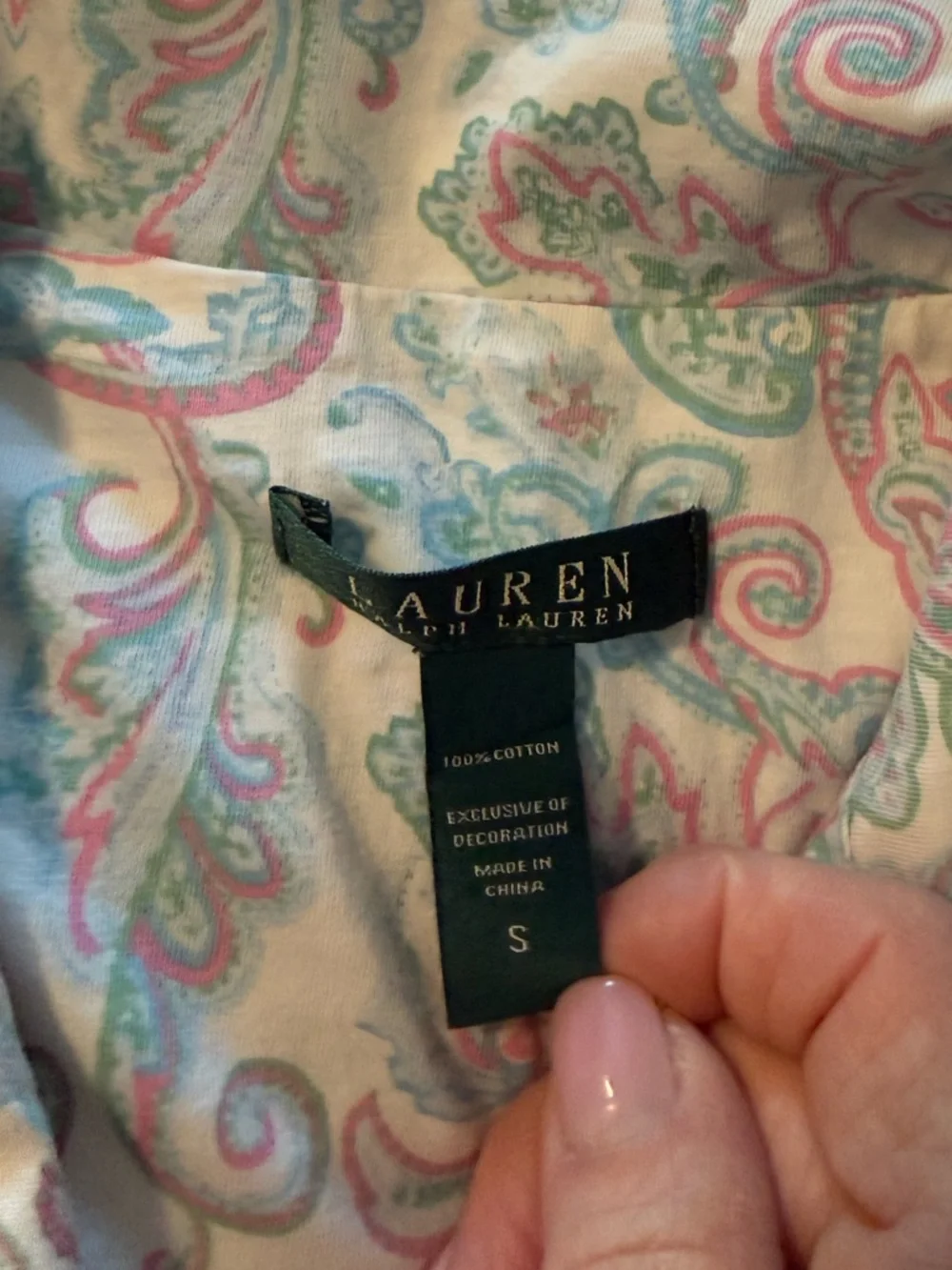 Lauren Ralph Lauren Paisley Nightshirt Small Cotton Button Front Sleep Shirt - Picture 5 of 5